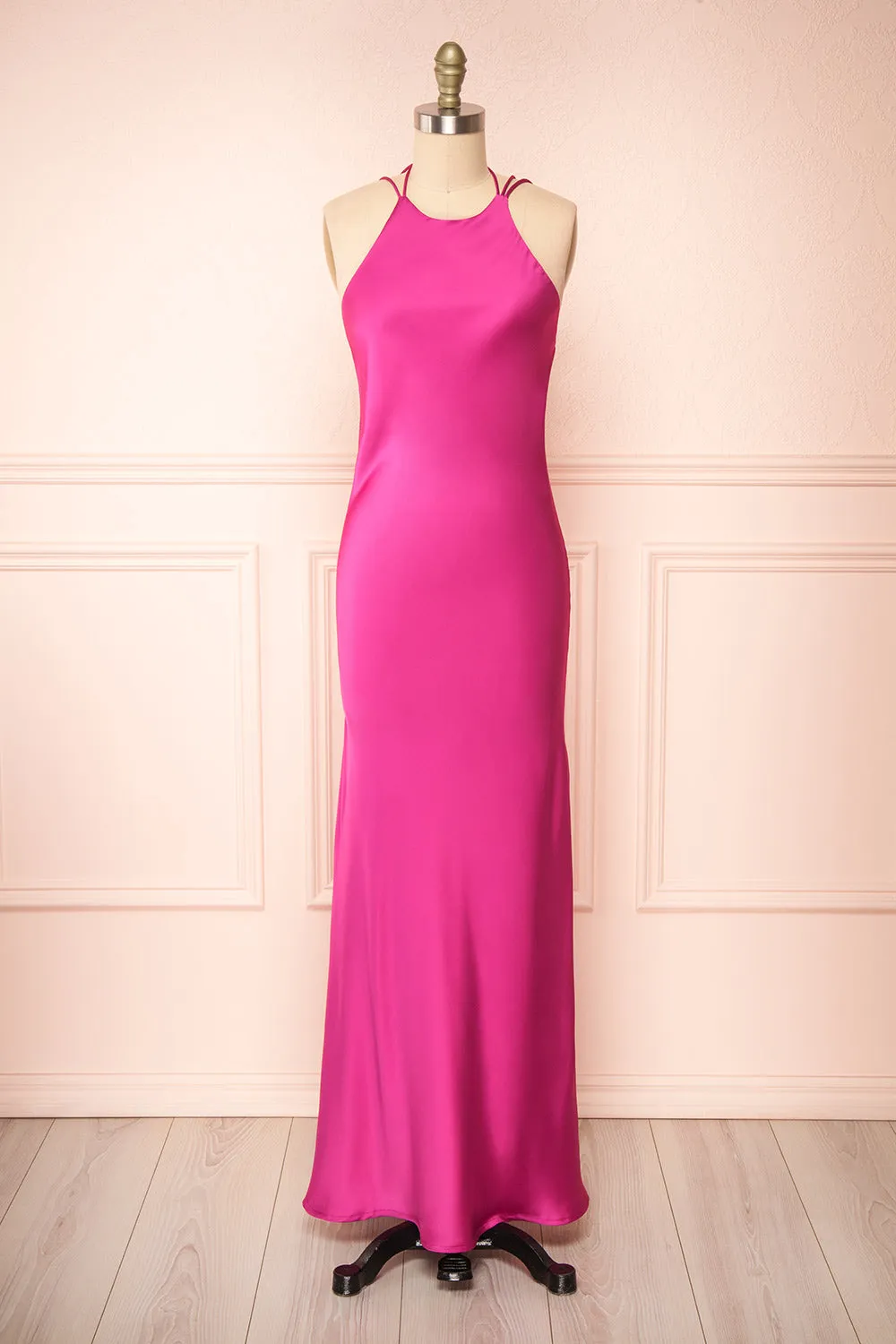 Nairobi Fuchsia | Satin Maxi Dress w/ Open Back sold by Boutique 1861 product image thumbnail 4