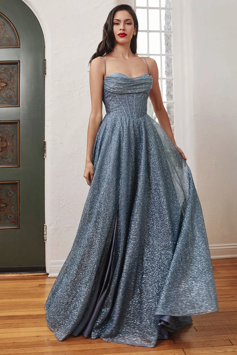 Lexy Blue Grey | Sparkly Cowl Neck Maxi Dress sold by Boutique 1861 product image thumbnail 2