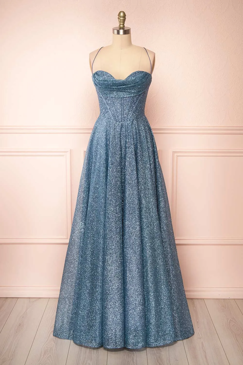 Lexy Blue Grey | Sparkly Cowl Neck Maxi Dress sold by Boutique 1861
