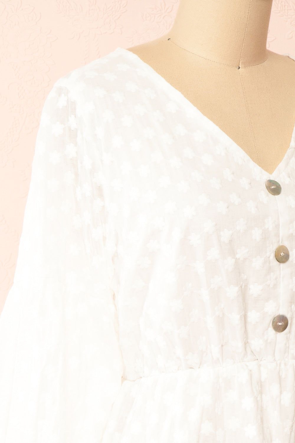 Meeshell | White Babydoll Dress w/ Floral Embroidery sold by Boutique 1861 product image thumbnail 4