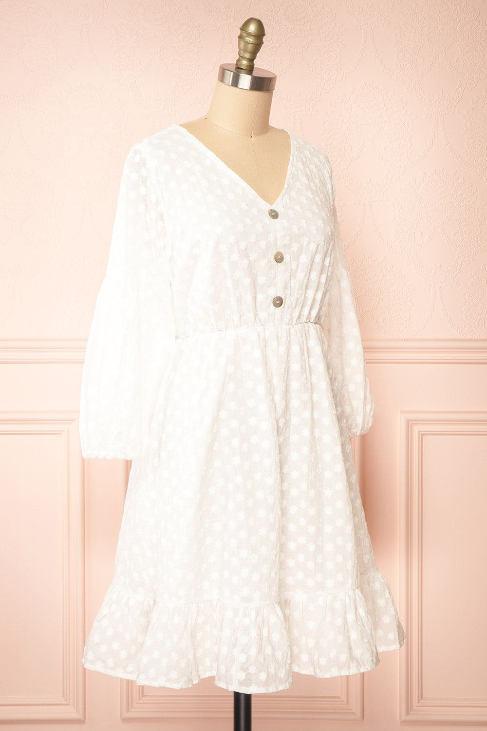 Meeshell | White Babydoll Dress w/ Floral Embroidery sold by Boutique 1861 product image thumbnail 3