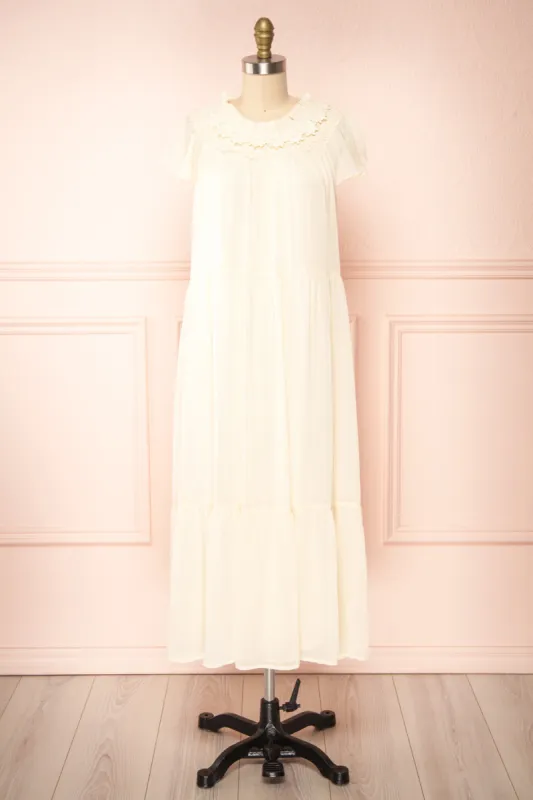 Eudoxia | Shift Midi Dress w/ Embroidered Collar sold by Boutique 1861