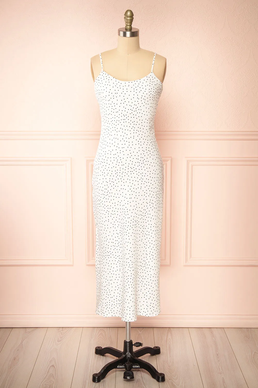 Rebby Polka Dot White | Silky Fitted Midi Dress sold by Boutique 1861