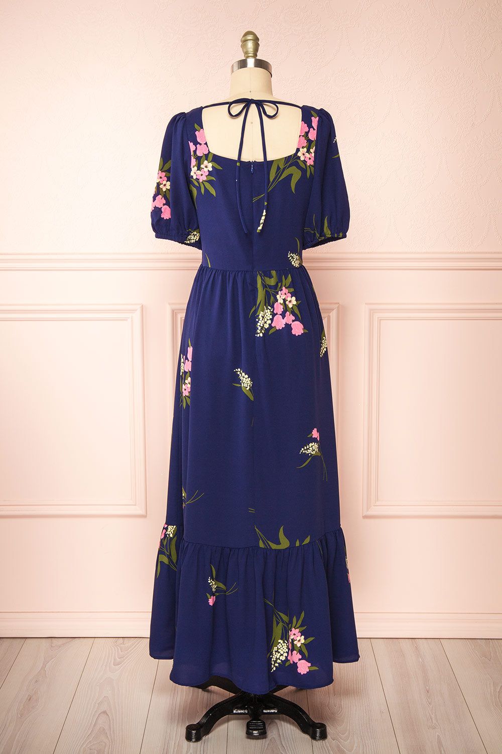 Axelle | Navy Floral Midi Dress w/ Puff Sleeves sold by Boutique 1861 product image thumbnail 5