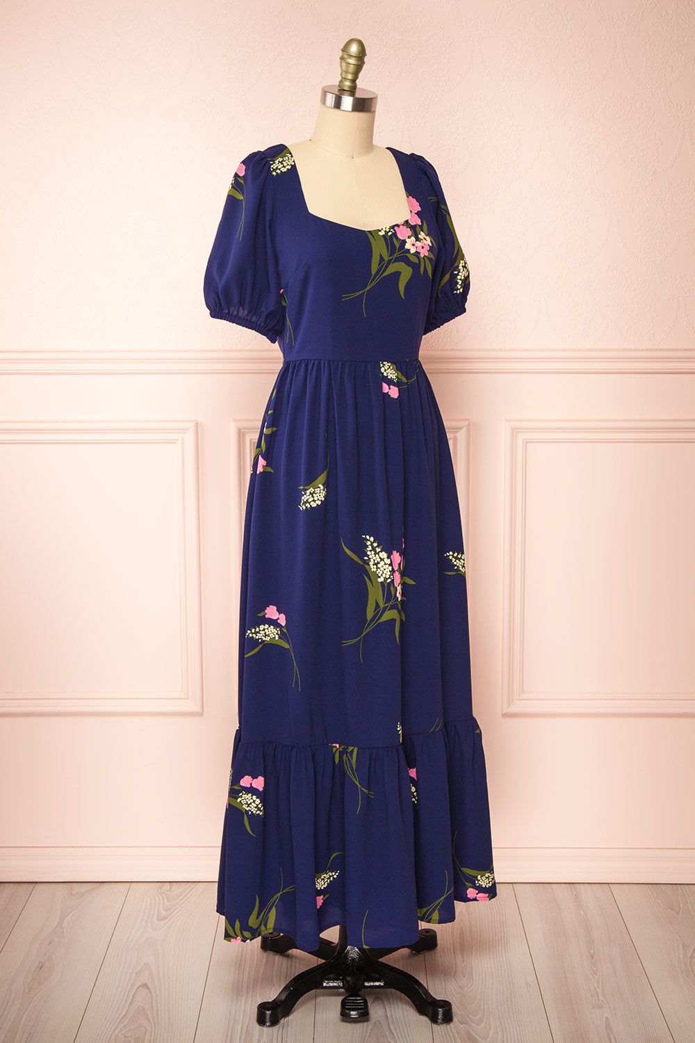 Axelle | Navy Floral Midi Dress w/ Puff Sleeves sold by Boutique 1861 product image thumbnail 3