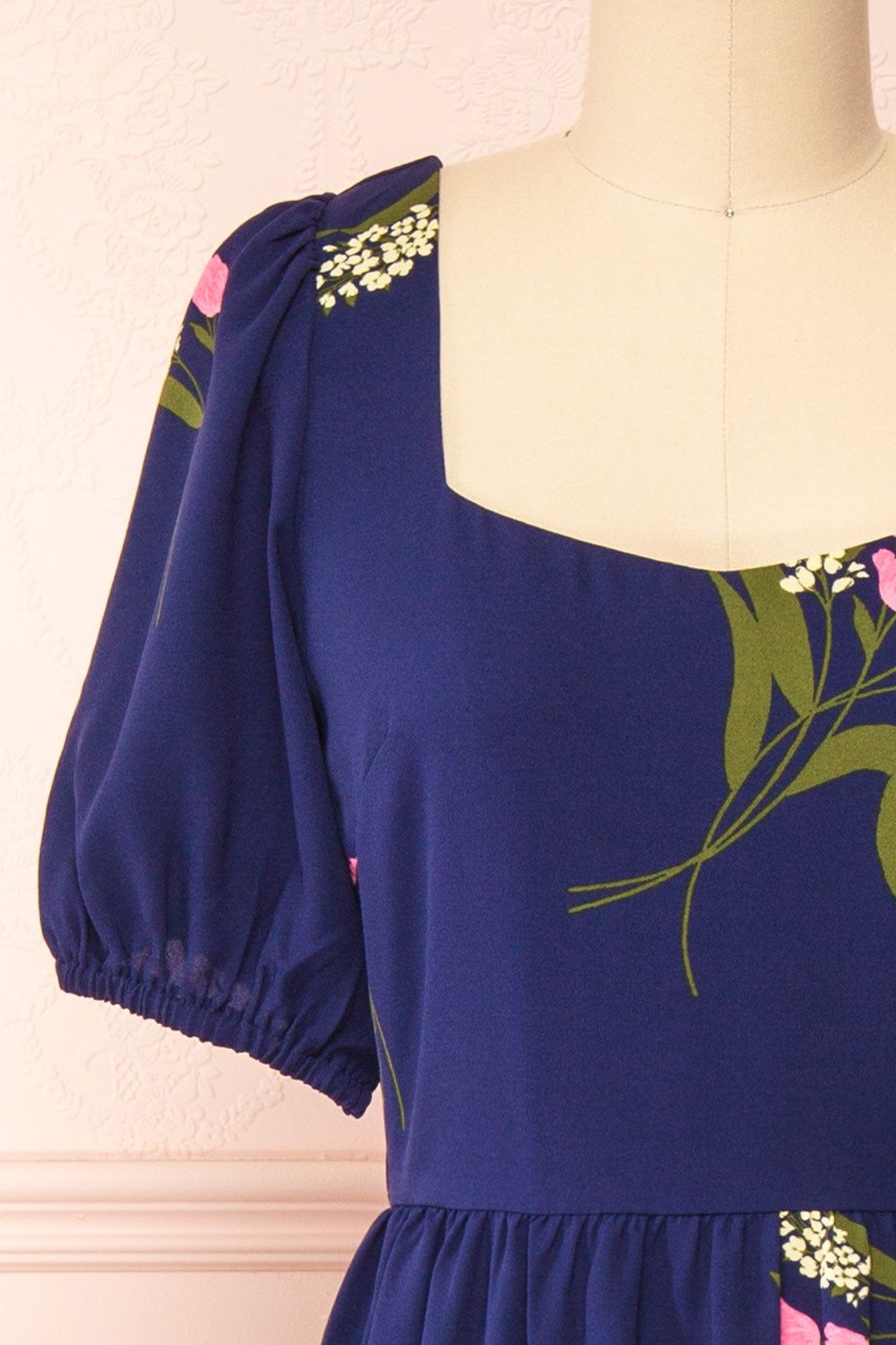 Axelle | Navy Floral Midi Dress w/ Puff Sleeves sold by Boutique 1861 product image thumbnail 2