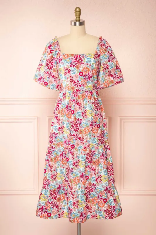 Aleit | Floral Midi Dress w/ Balloon Sleeves sold by Boutique 1861