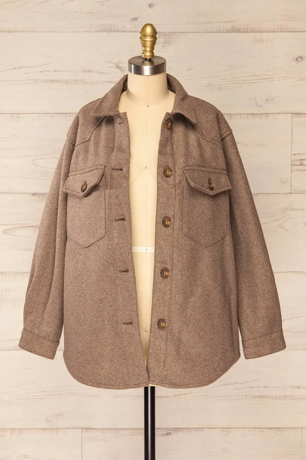 Hazel Taupe | Oversized Felt Shacket w/ Pockets sold by Boutique 1861