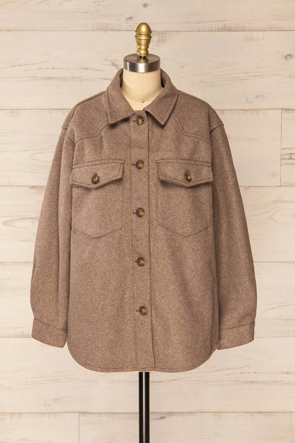 Hazel Taupe | Oversized Felt Shacket w/ Pockets sold by Boutique 1861 product image thumbnail 3