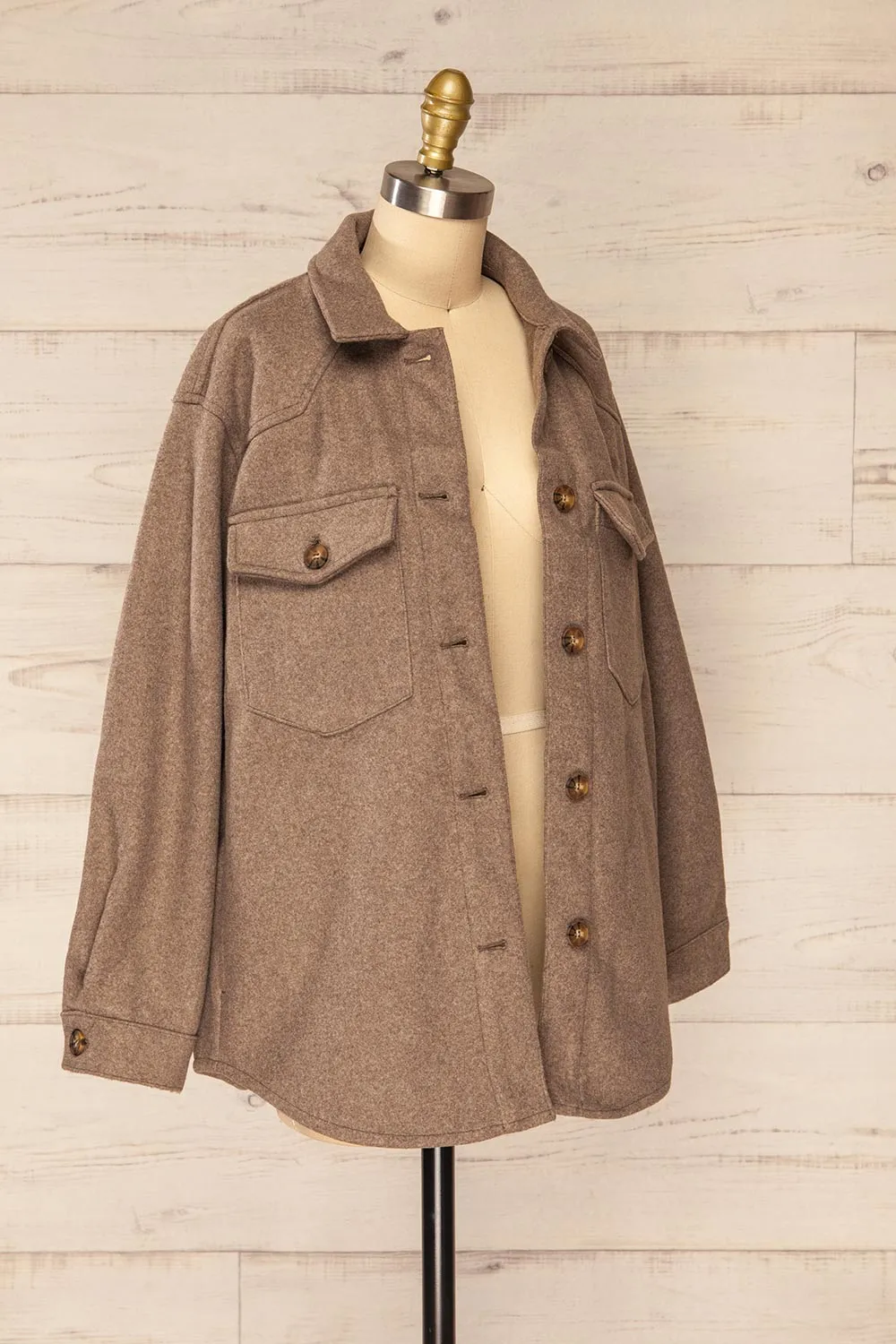 Hazel Taupe | Oversized Felt Shacket w/ Pockets sold by Boutique 1861 product image thumbnail 5