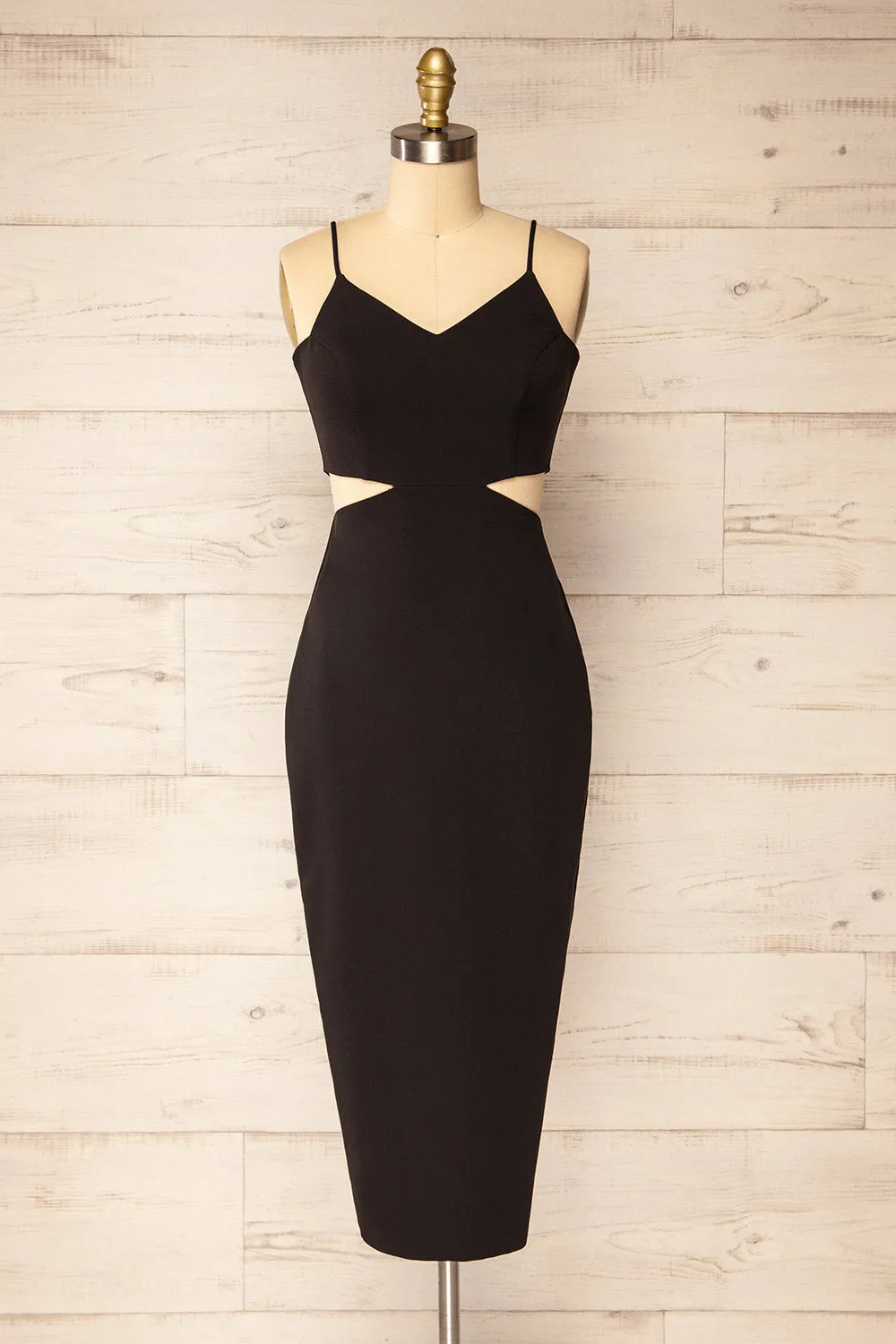 Komia Black | Fitted Midi Dress with Cut-Outs and Slit by Arti Gogna sold by Boutique 1861