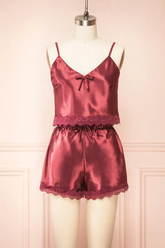 Set Cassiana Burgundy | Satin Pyjama Set sold by Boutique 1861