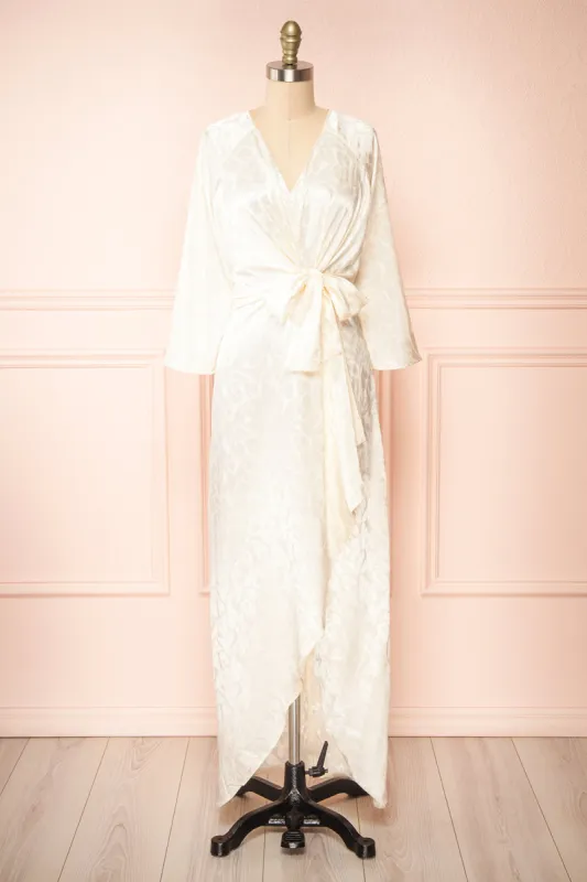 Juanita | Ivory Floral Satin Midi Dress sold by Boutique 1861