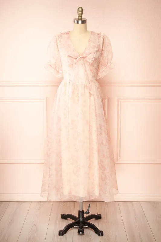 Zabelle | Pink Organza Midi Dress w/ Peter Pan Collar sold by Boutique 1861