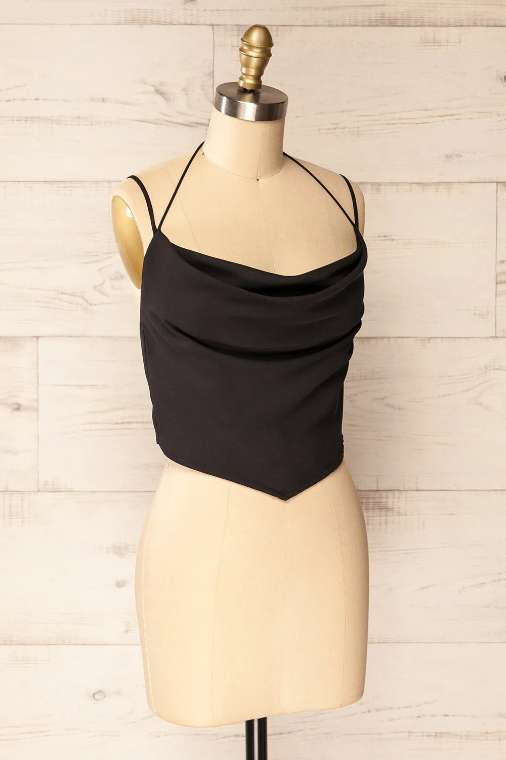 Beziers Black | Cowl Neck Cropped Satin Top sold by Boutique 1861 product image thumbnail 3