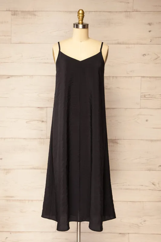 Ibertioga Black | Midi Slip Dress w/ V-Neckline sold by Boutique 1861
