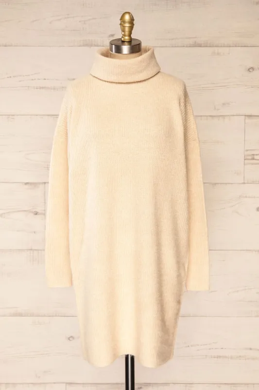Koror Beige | Knit Turtleneck Sweater Dress sold by Boutique 1861