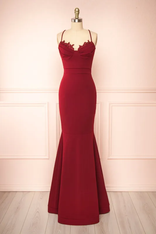 Edyth Burgundy | Mermaid Maxi Dress sold by Boutique 1861