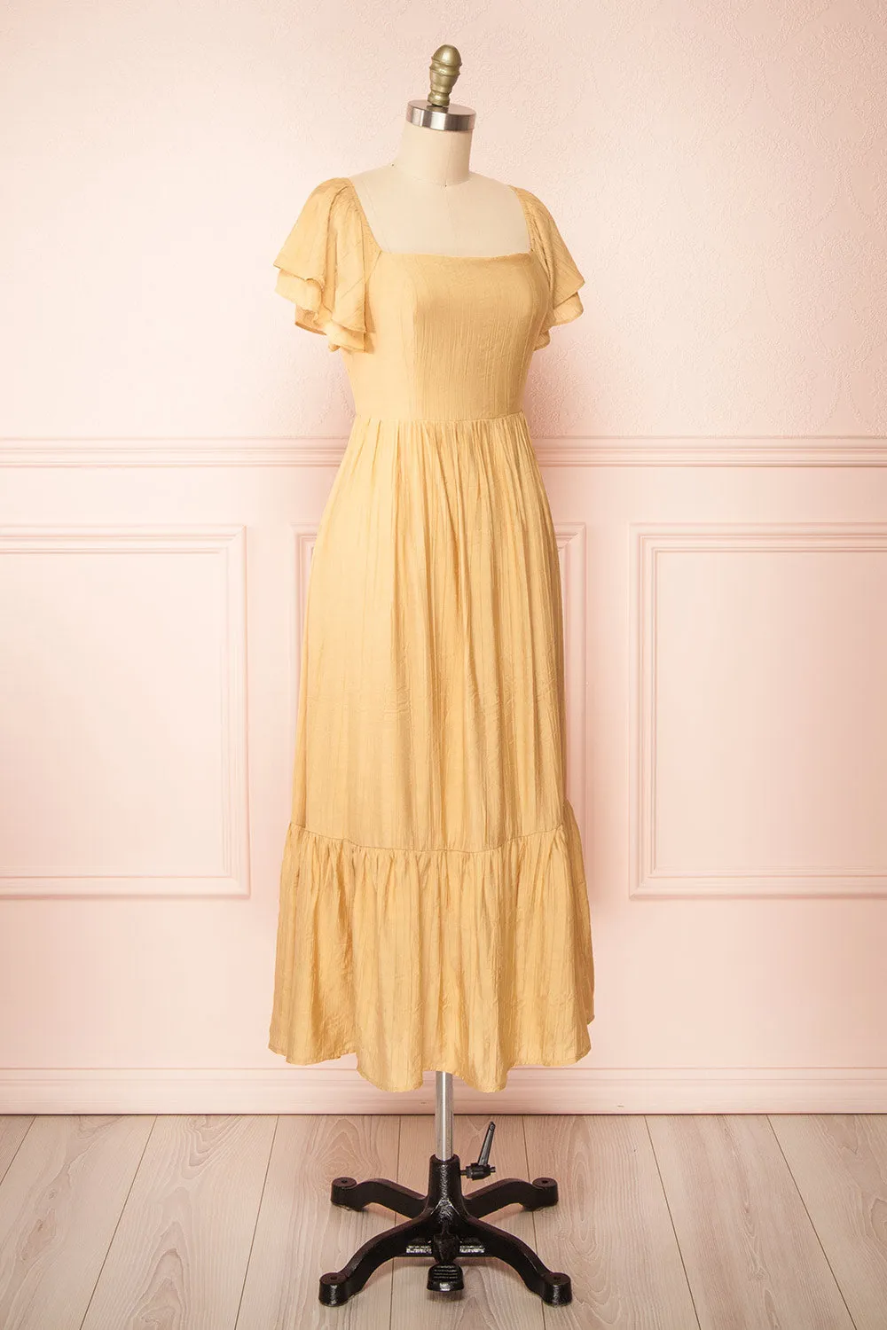 Myrtille Beige | Midi Dress w/ Ruffled Sleeves sold by Boutique 1861 product image thumbnail 4