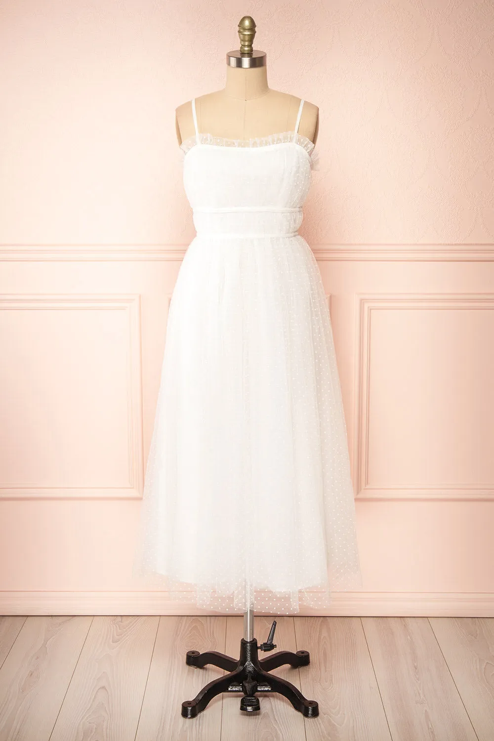 Lalatiana | White Tulle Midi Dress w/ Polka Dots sold by Boutique 1861