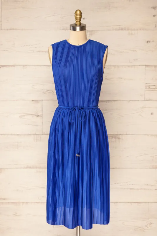 Padstow Blue | Sleeveless Pleated Midi Dress sold by Boutique 1861