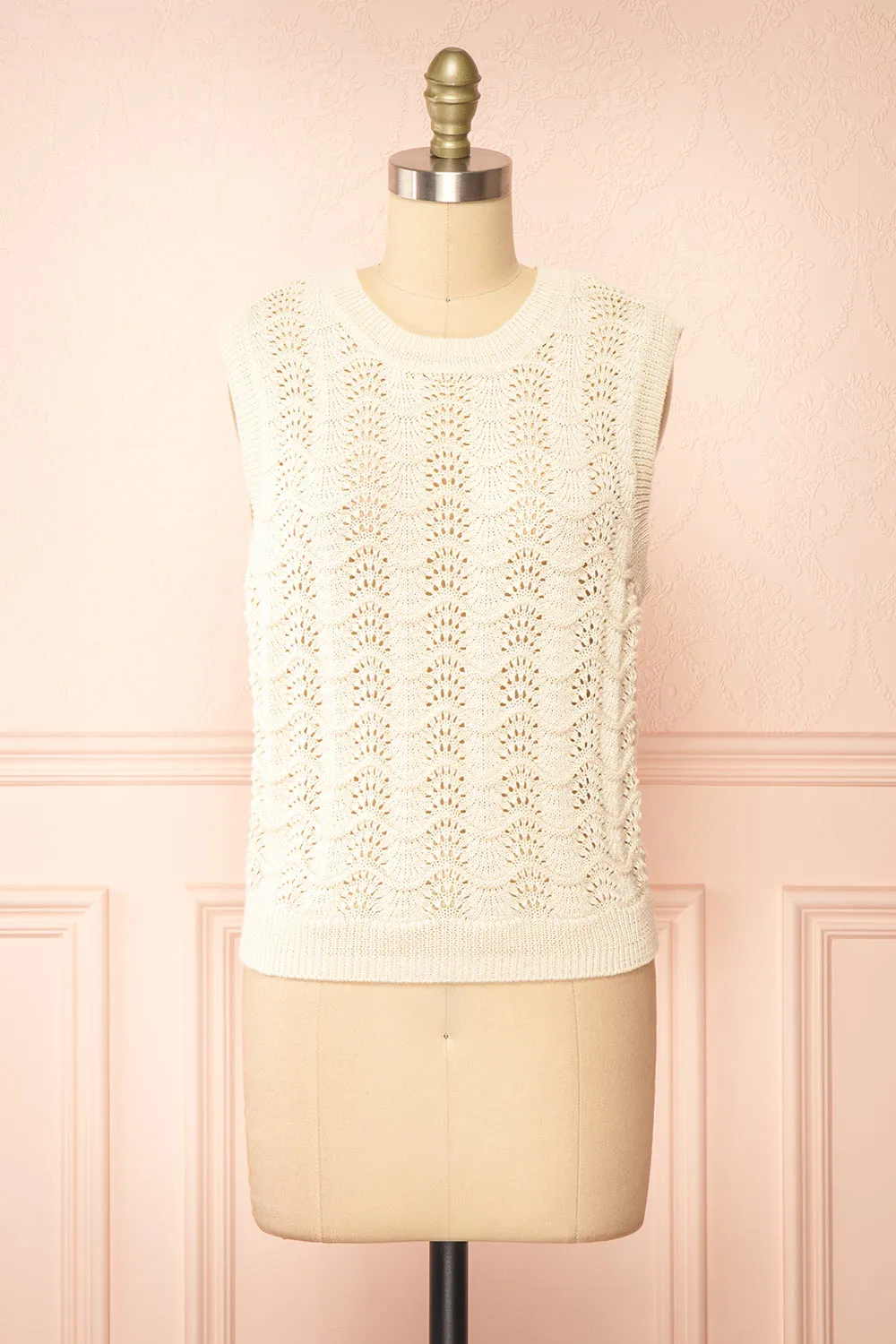 Harim Ivory | Openwork Knit Sweater Vest sold by Boutique 1861