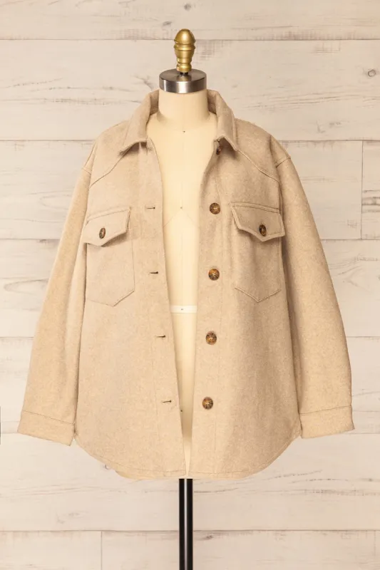 Hazel Beige | Oversized Felt Shacket w/ Pockets sold by Boutique 1861