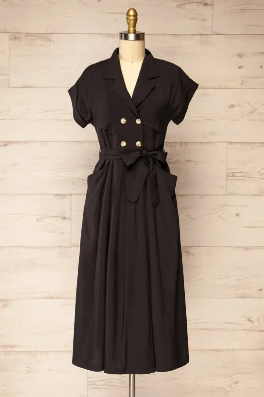 Waverly Black | Double-Breasted Dress w/ Tie Belt sold by Boutique 1861
