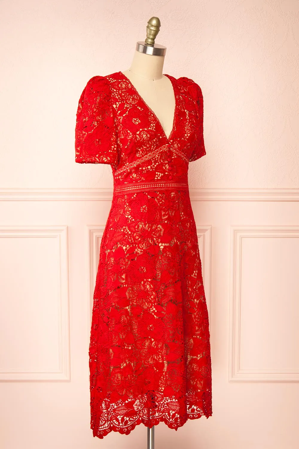 Elviana | Red Crocheted Lace Midi Dress sold by Boutique 1861 product image thumbnail 5
