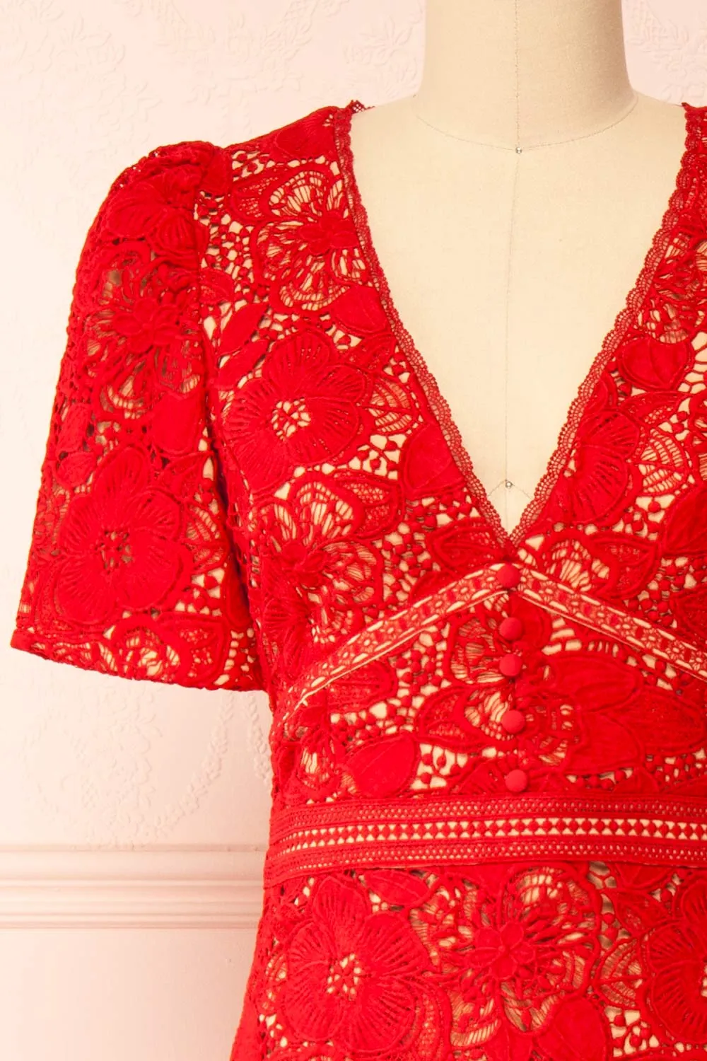 Elviana | Red Crocheted Lace Midi Dress sold by Boutique 1861 product image thumbnail 4