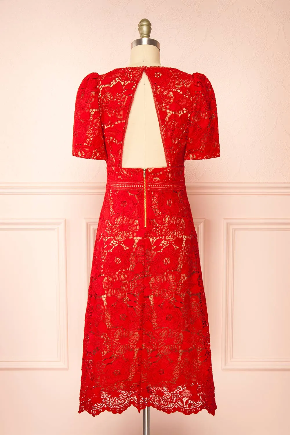 Elviana | Red Crocheted Lace Midi Dress sold by Boutique 1861 product image thumbnail 3