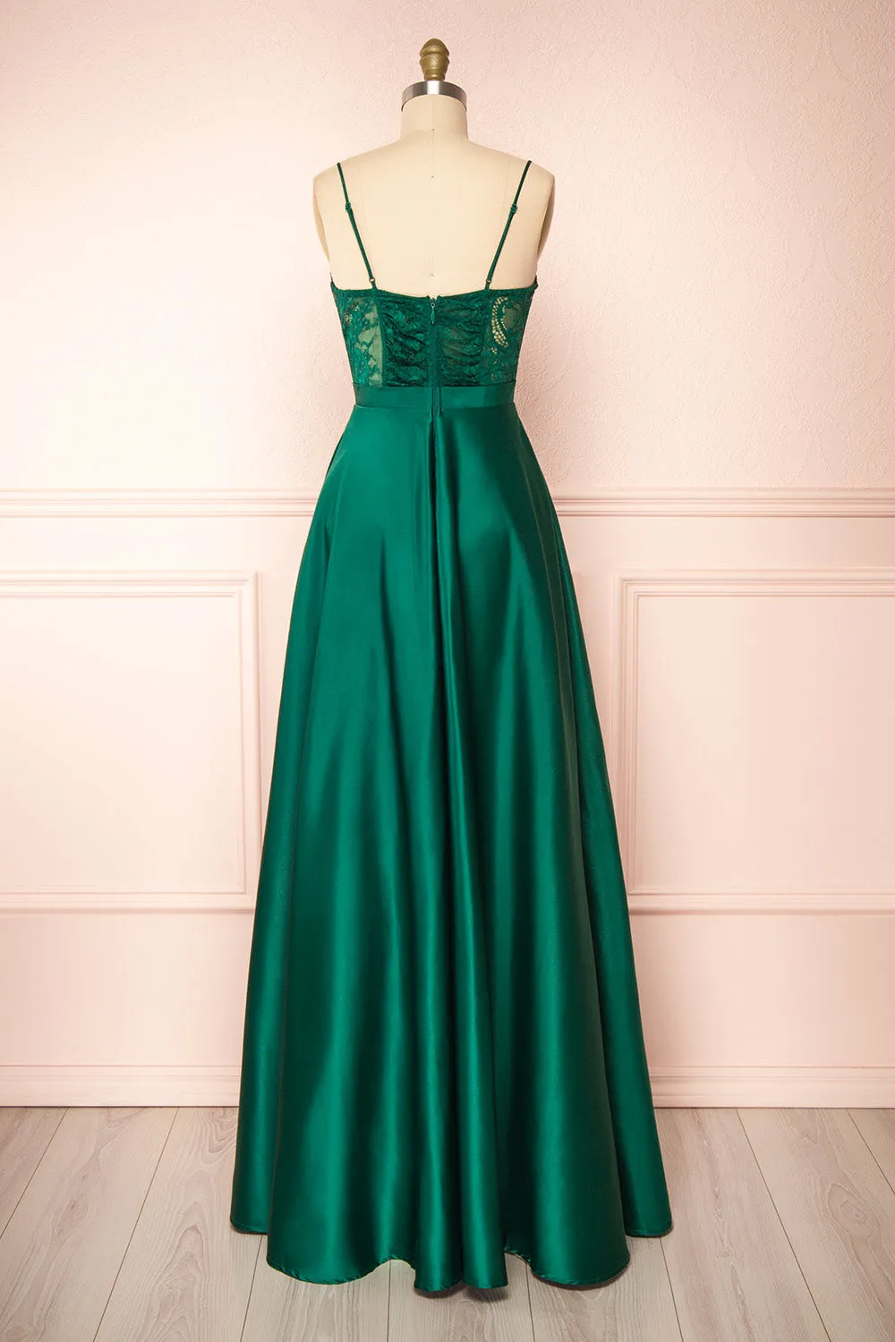 Geraldine | Emerald Lace Bustier Maxi Dress sold by Boutique 1861 product image thumbnail 5