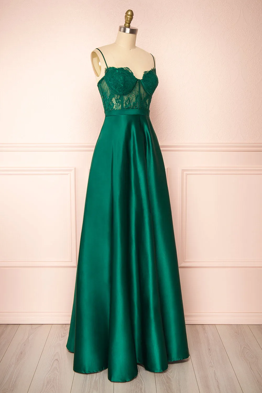 Geraldine | Emerald Lace Bustier Maxi Dress sold by Boutique 1861 product image thumbnail 3