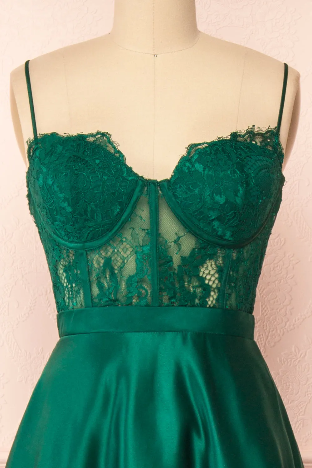 Geraldine | Emerald Lace Bustier Maxi Dress sold by Boutique 1861 product image thumbnail 2