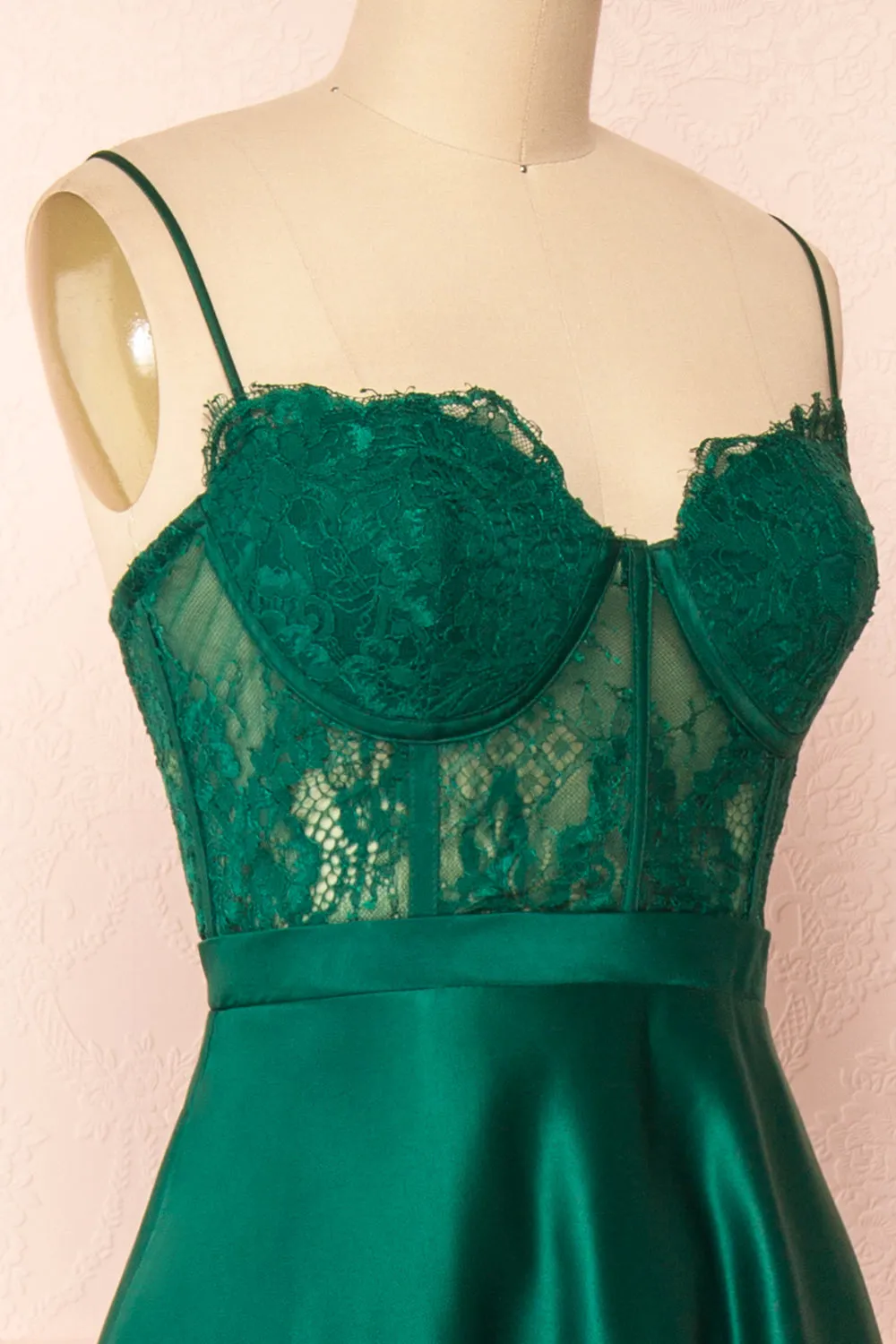 Geraldine | Emerald Lace Bustier Maxi Dress sold by Boutique 1861 product image thumbnail 4