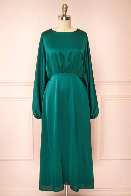 Reneane Green | Long Sleeve Midi A-Line Dress sold by Boutique 1861