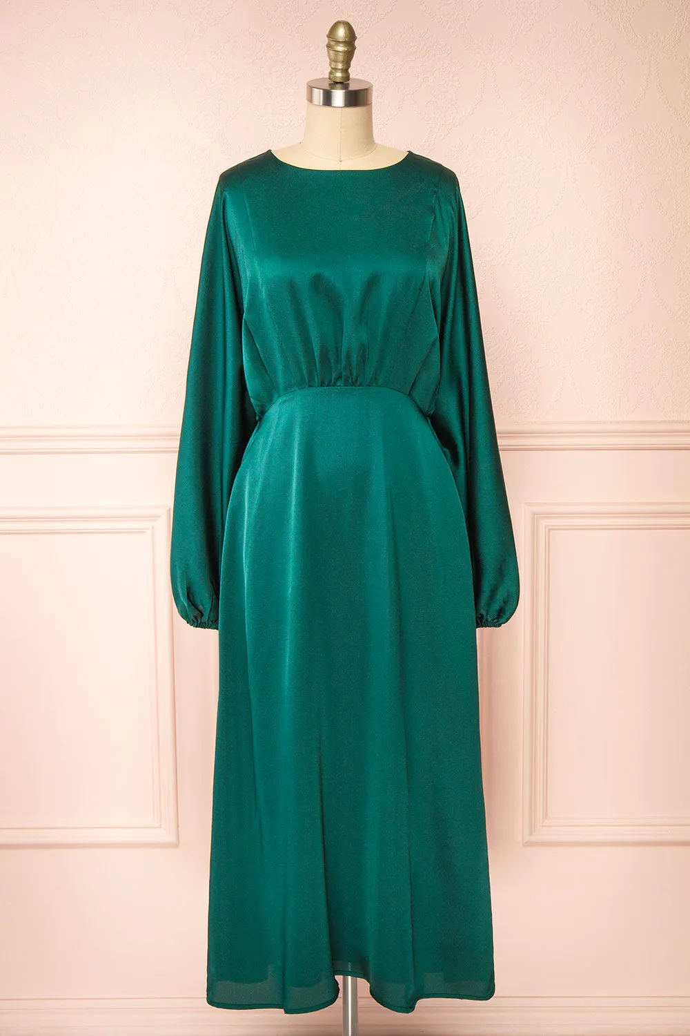 Reneane Green | Long Sleeve Midi A-Line Dress sold by Boutique 1861