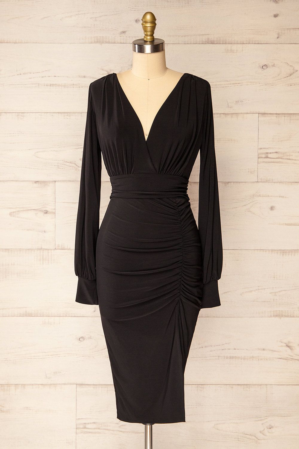 Pessac Black | Fitted Midi Dress w/ Long Sleeves sold by Boutique 1861