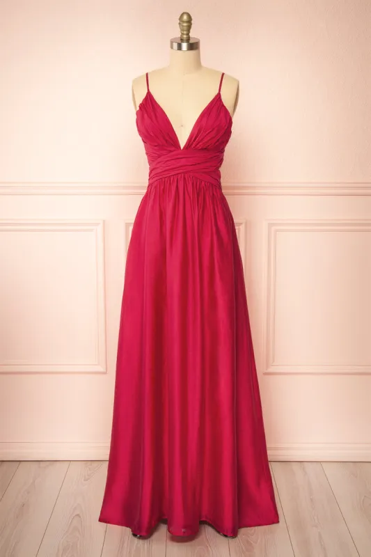 Tallua | Maxi Magenta Dress w/ Plunging Neckline sold by Boutique 1861