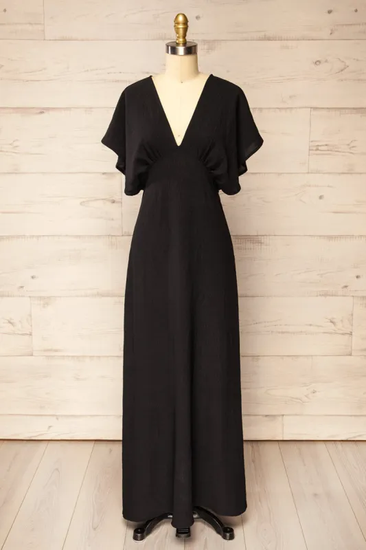 Scalloway | Black Maxi Dress w/ Bat Sleeves sold by Boutique 1861