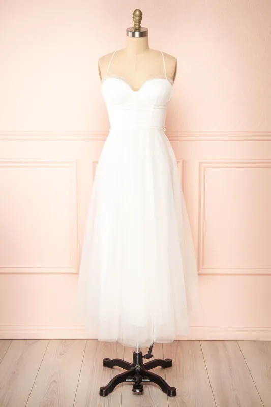 Chaya White | Midi Tulle Dress w/ Corset sold by Boutique 1861