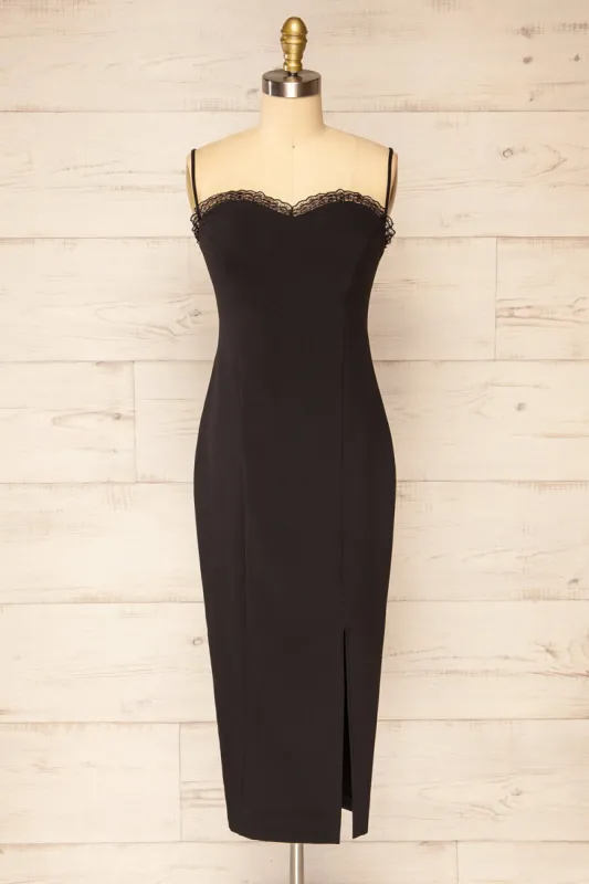 Lenna Black | Fitted Midi Dress w/ Sweetheart Neckline sold by Boutique 1861