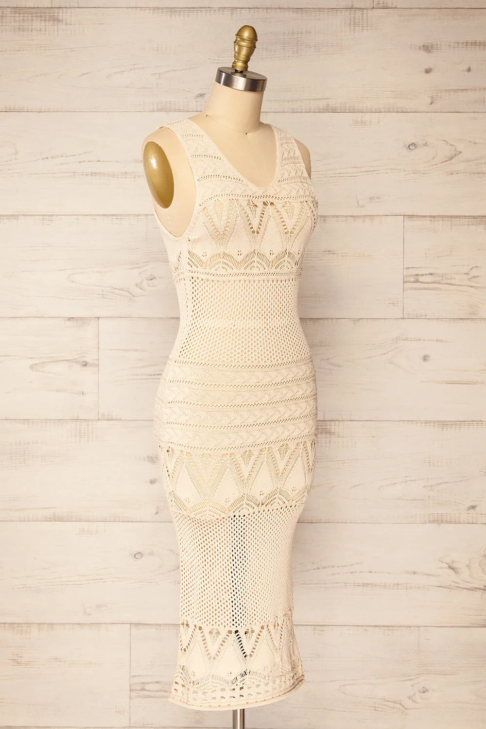 Ozma Beige | Crochet Midi Dress sold by Boutique 1861 product image thumbnail 3