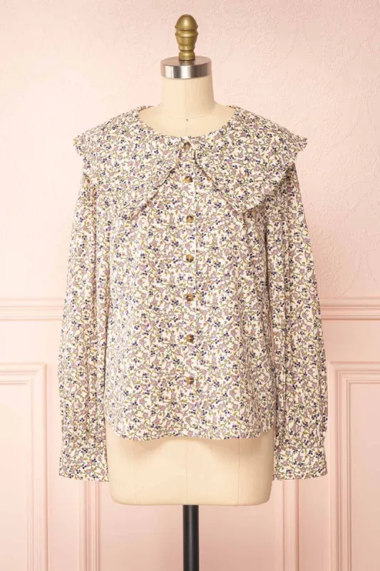 Parnita | Floral Button-Up Top w/ Peter Pan Collar sold by Boutique 1861