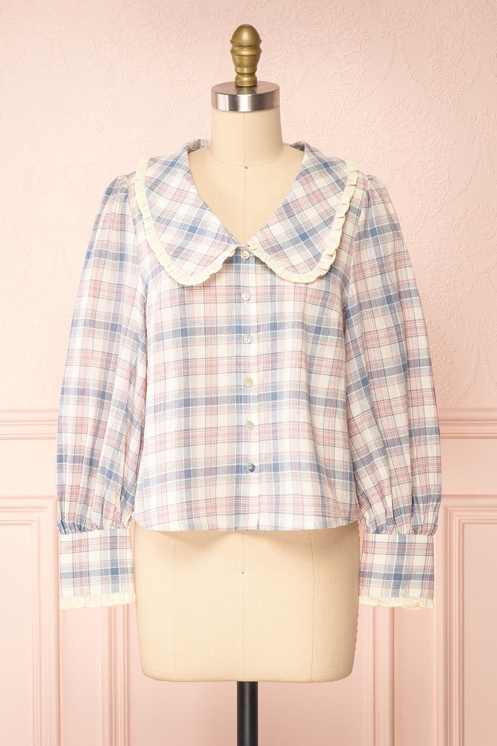 Krenok | Plaid Peter Pan Collar Blouse sold by Boutique 1861