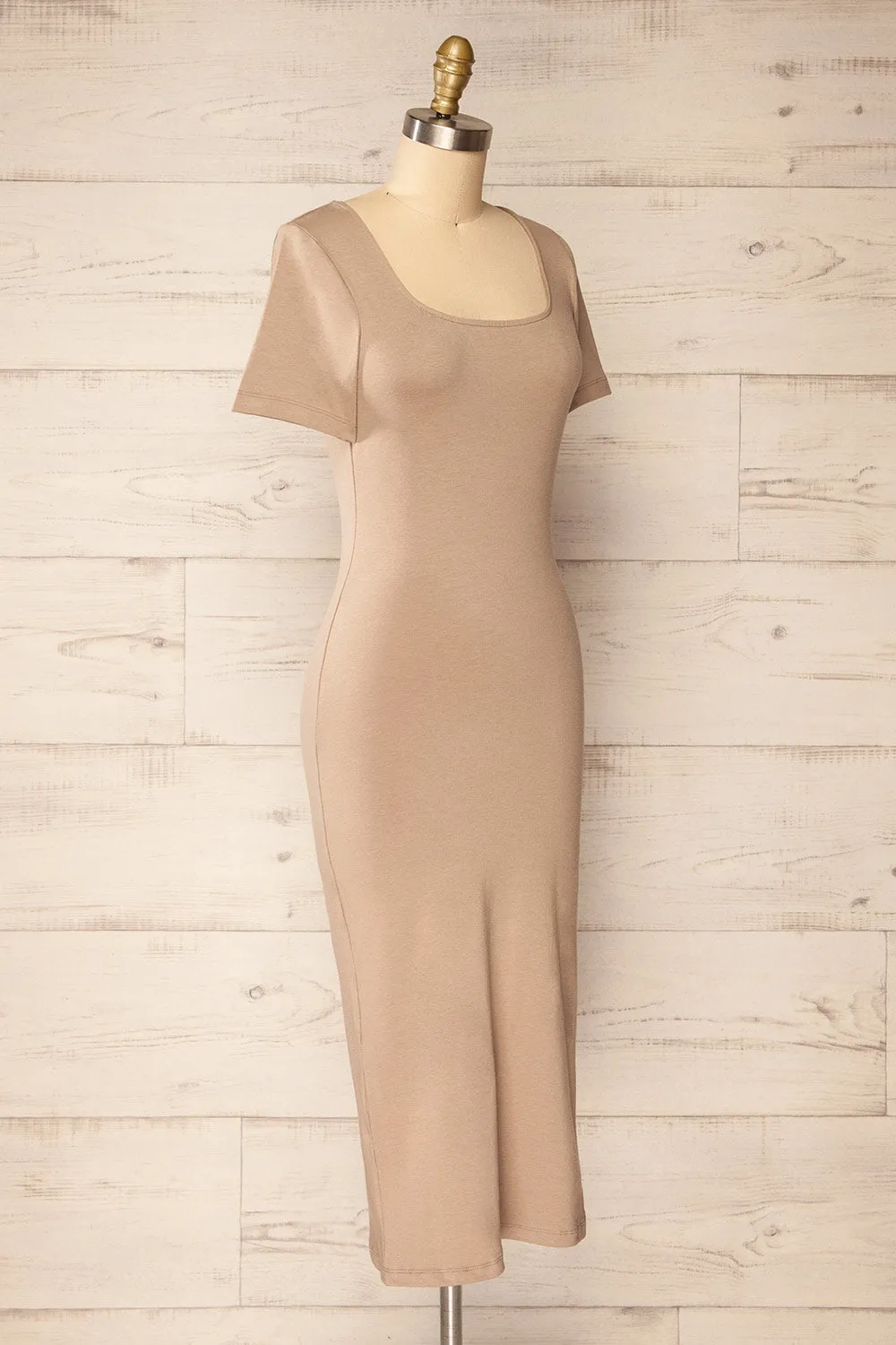Bogota Taupe | Short Sleeve Midi Dress w/ Square Neckline sold by Boutique 1861 product image thumbnail 3