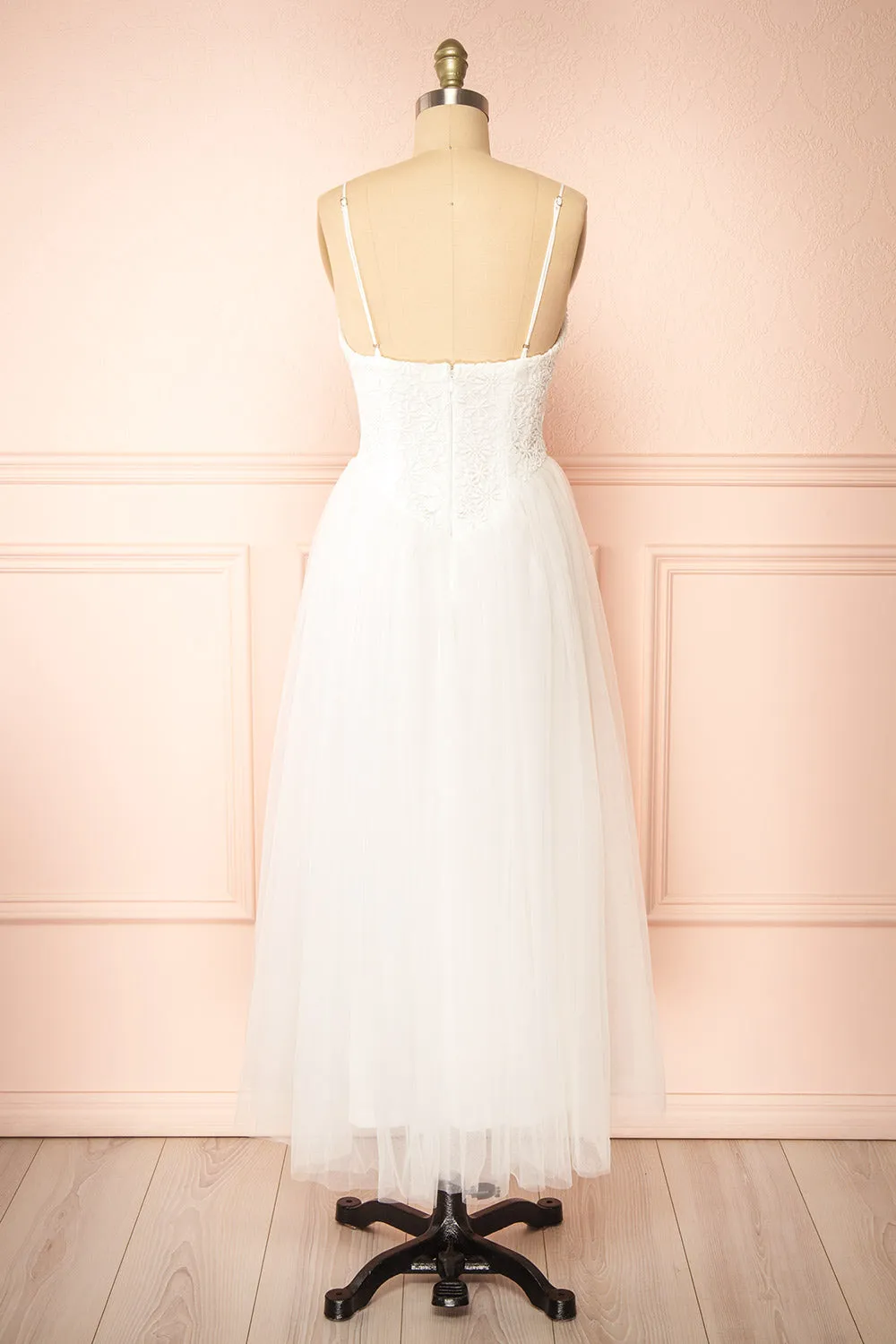 Tallina | White Tulle Midi Dress w/ Floral Embroidery sold by Boutique 1861 product image thumbnail 5