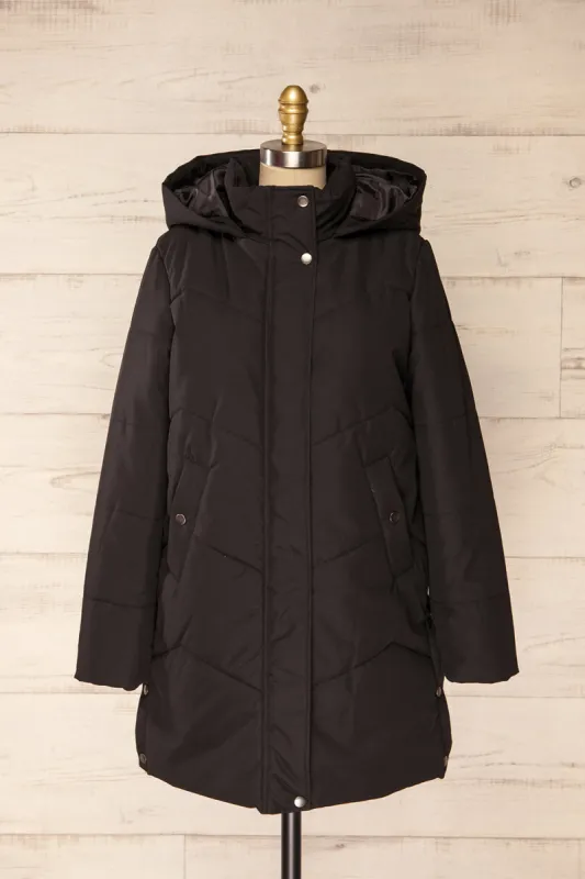 Tuvalu Black | Quilted Coat w/ Side Vents sold by Boutique 1861