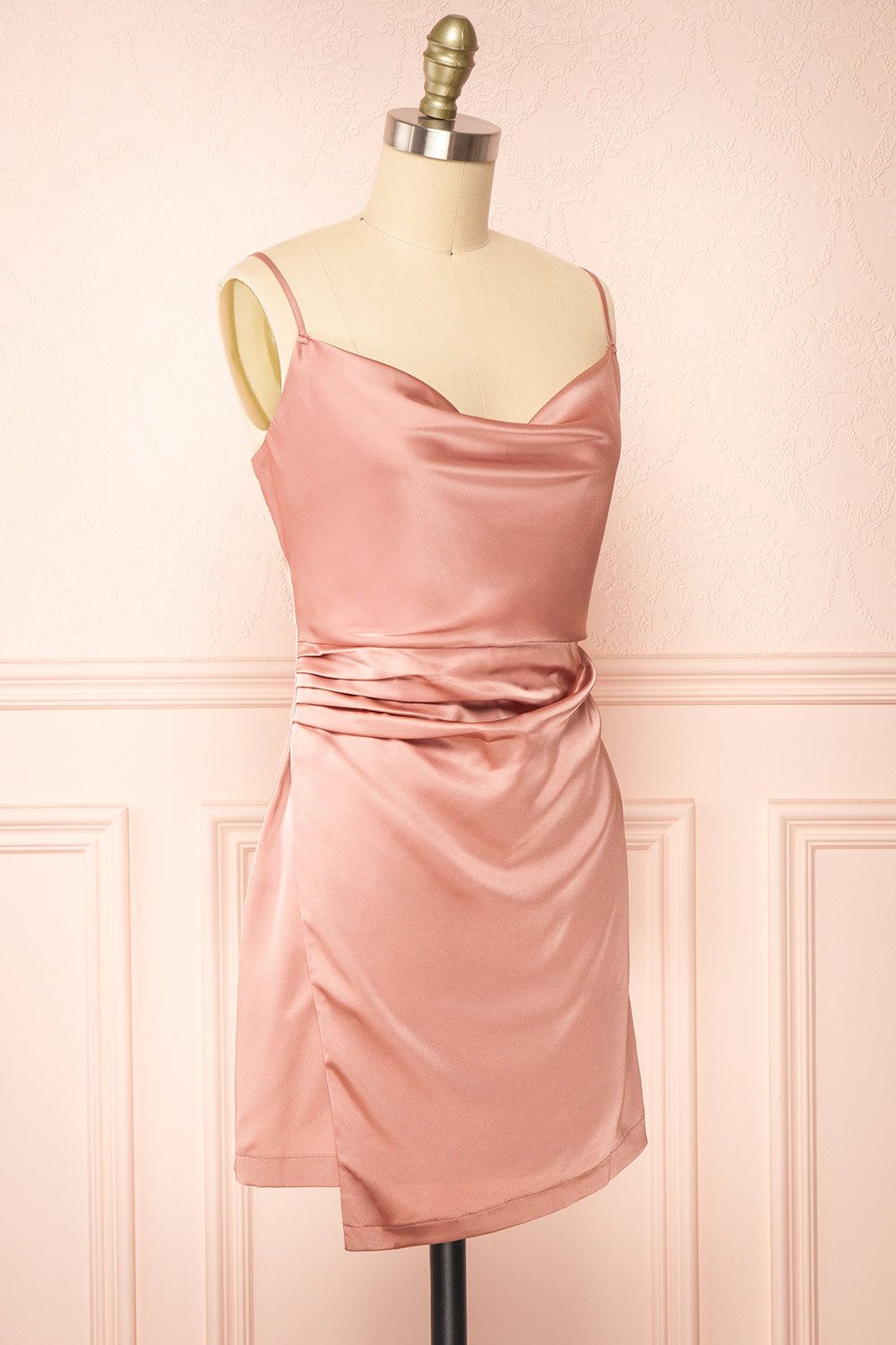Enya Pink | Short Satin Dress w/ Cowl Neck sold by Boutique 1861 product image thumbnail 4