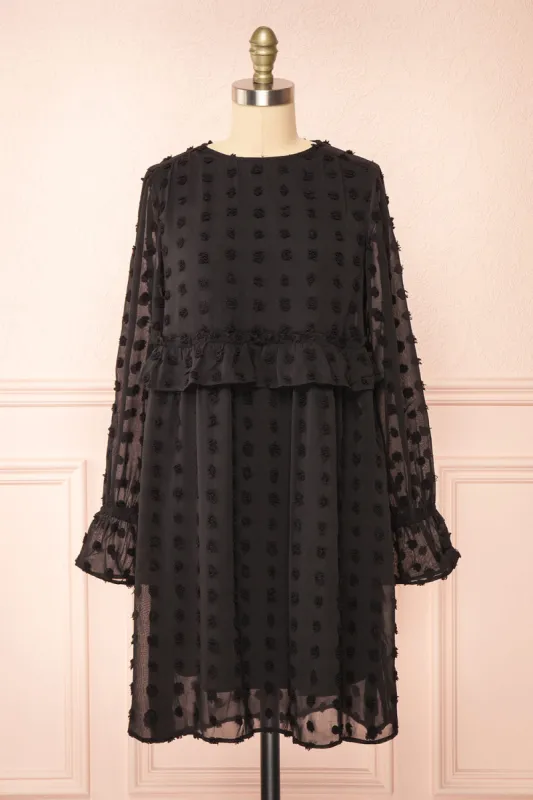 Elyris | Black Loose Dotted Short Dress sold by Boutique 1861